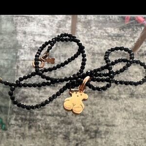Tous Black Beaded Necklace with Bear Pendant